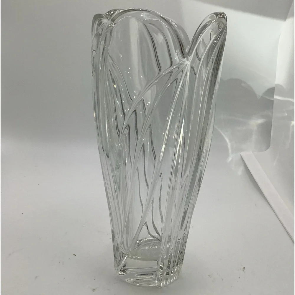 Large 10” Fluted Crystal Vase